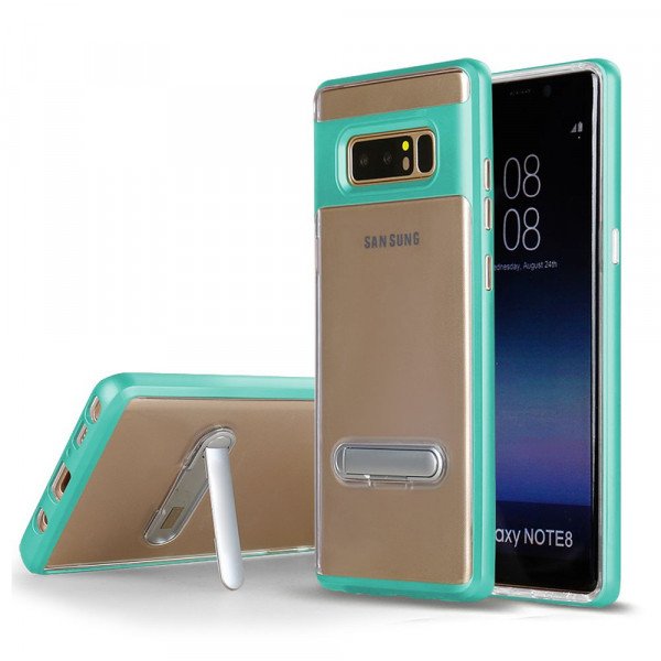 Wholesale Galaxy Note 8 Clear Armor Bumper Kickstand Case (Green)